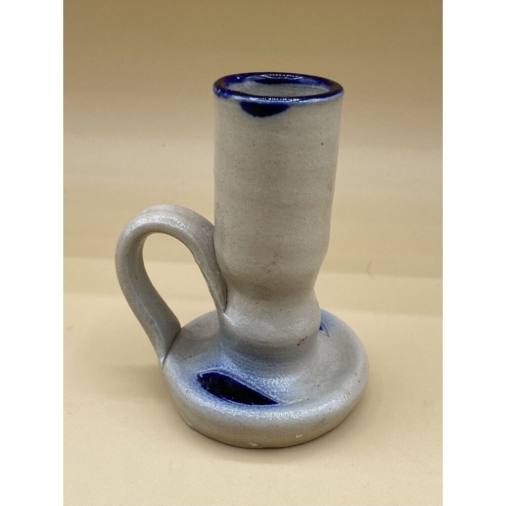 Williamsburg Pottery Salt Glazed Cobalt Blue Leaf Candle Holder Single 3 3/4”